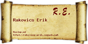 Rakovics Erik névjegykártya